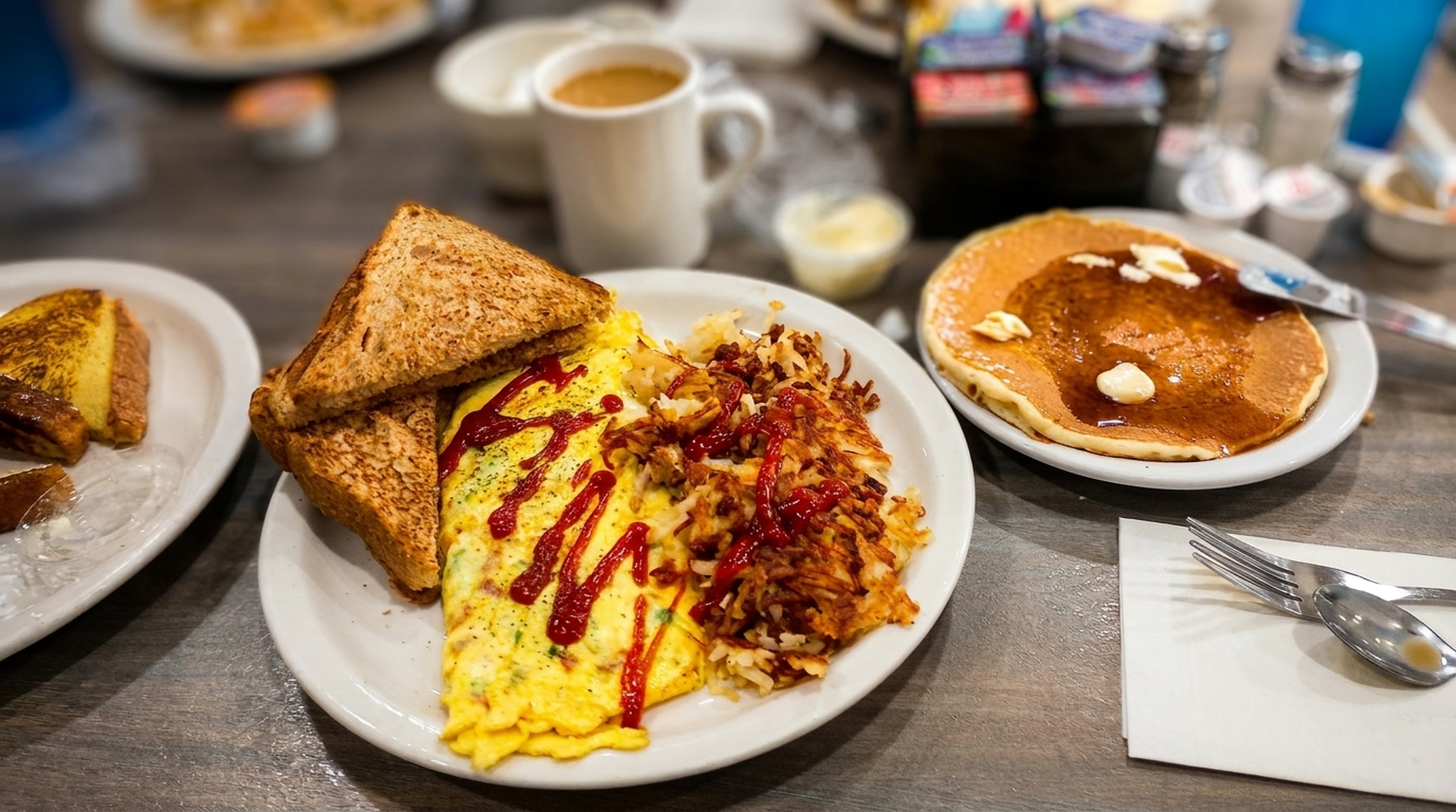 Omelettes and thick scrapple