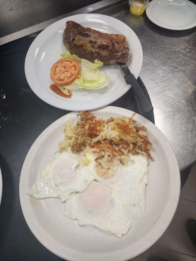 New York Steak & Three Eggs.