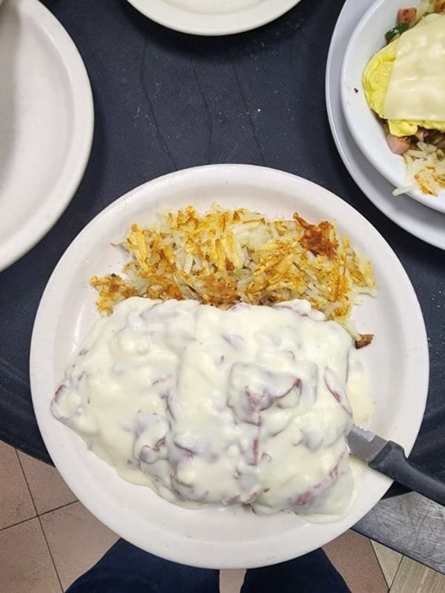 Waffle with Creamed Chipped Beef.